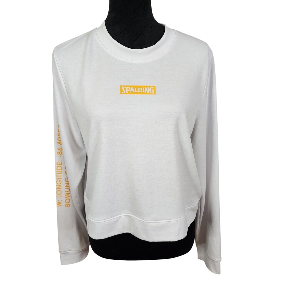 SPALDING Size Small Crew Neck Long Sleeve Logo Sweatshirt Casual Sporty Top EUC